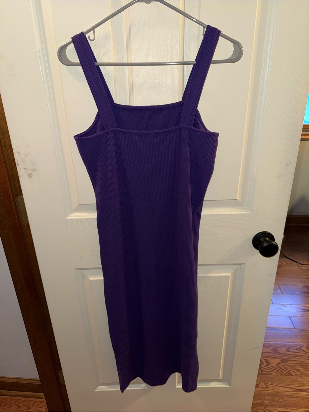 Sleeveless Purple Ribbed Midi Dress - Classic Square Neck